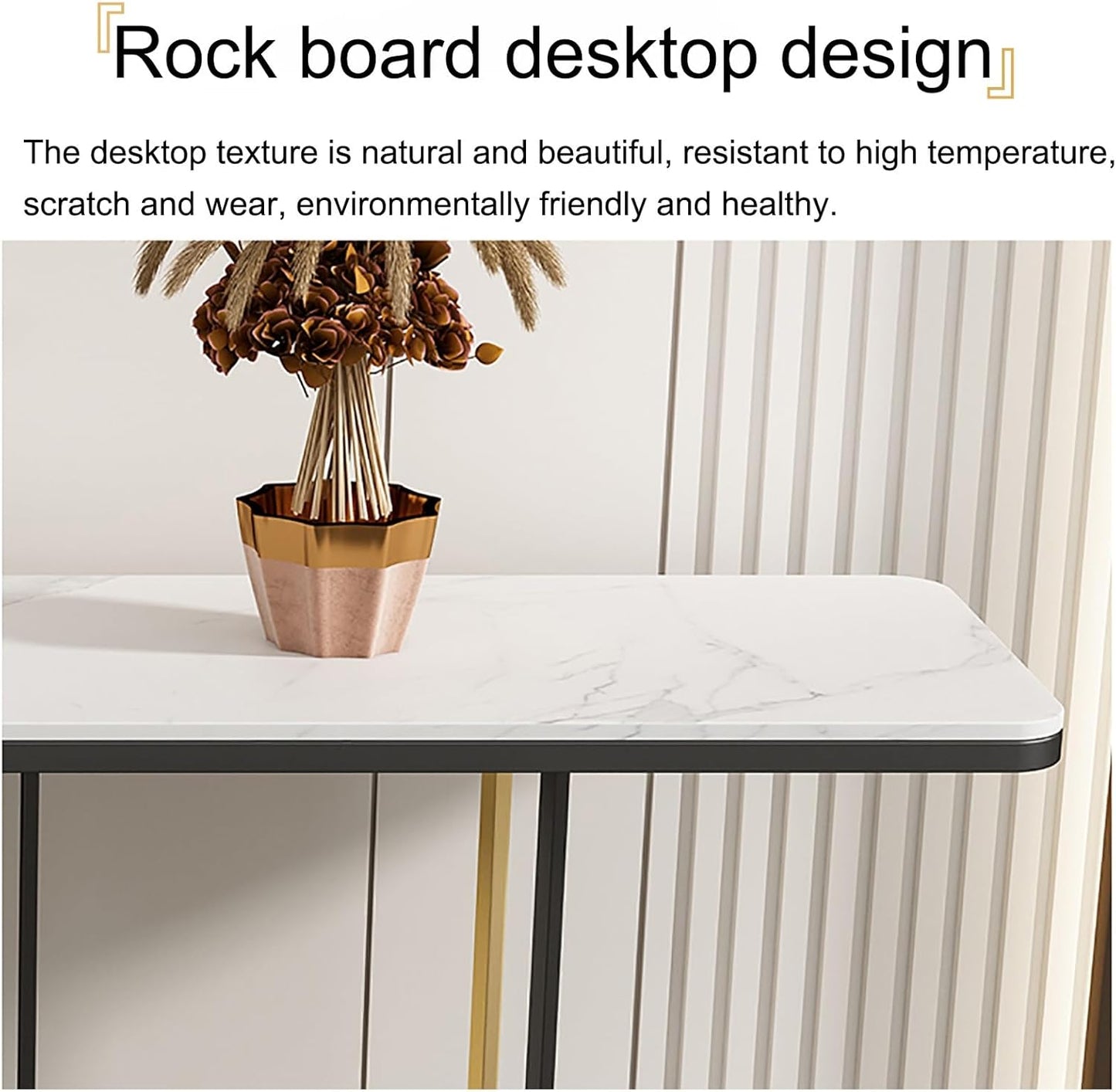 Narrow Metal Frame Console Table with Durable Stone Top – Perfect for Hallway, Living Room, or Bedroom