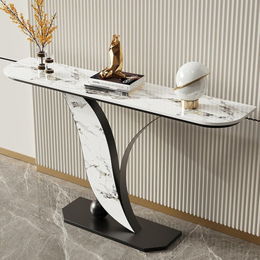 Narrow Console Table with Open Shelves and Curved Metal Frame – Entryway or Sofa Table for Living Room and Hallway