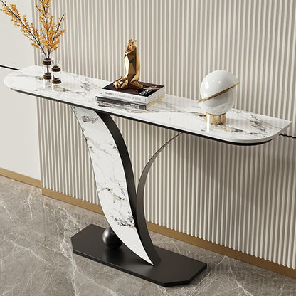 Narrow Console Table with Open Shelves and Curved Metal Frame – Entryway or Sofa Table for Living Room and Hallway