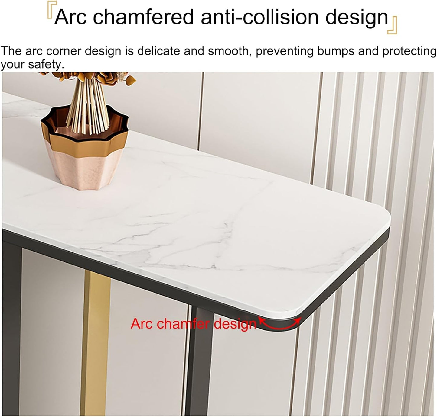Narrow Metal Frame Console Table with Durable Stone Top – Perfect for Hallway, Living Room, or Bedroom