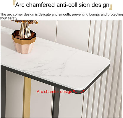 Narrow Metal Frame Console Table with Durable Stone Top – Perfect for Hallway, Living Room, or Bedroom