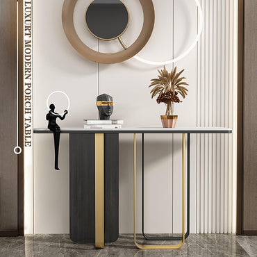 Narrow Metal Frame Console Table with Durable Stone Top – Perfect for Hallway, Living Room, or Bedroom