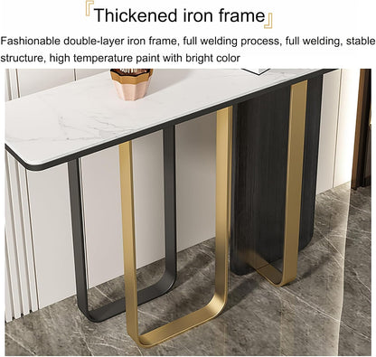 Narrow Metal Frame Console Table with Durable Stone Top – Perfect for Hallway, Living Room, or Bedroom
