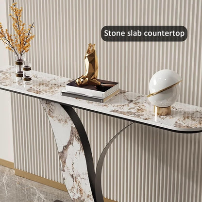 Stylish Narrow Iron Console Table with Durable Scratch-Resistant Stone Top