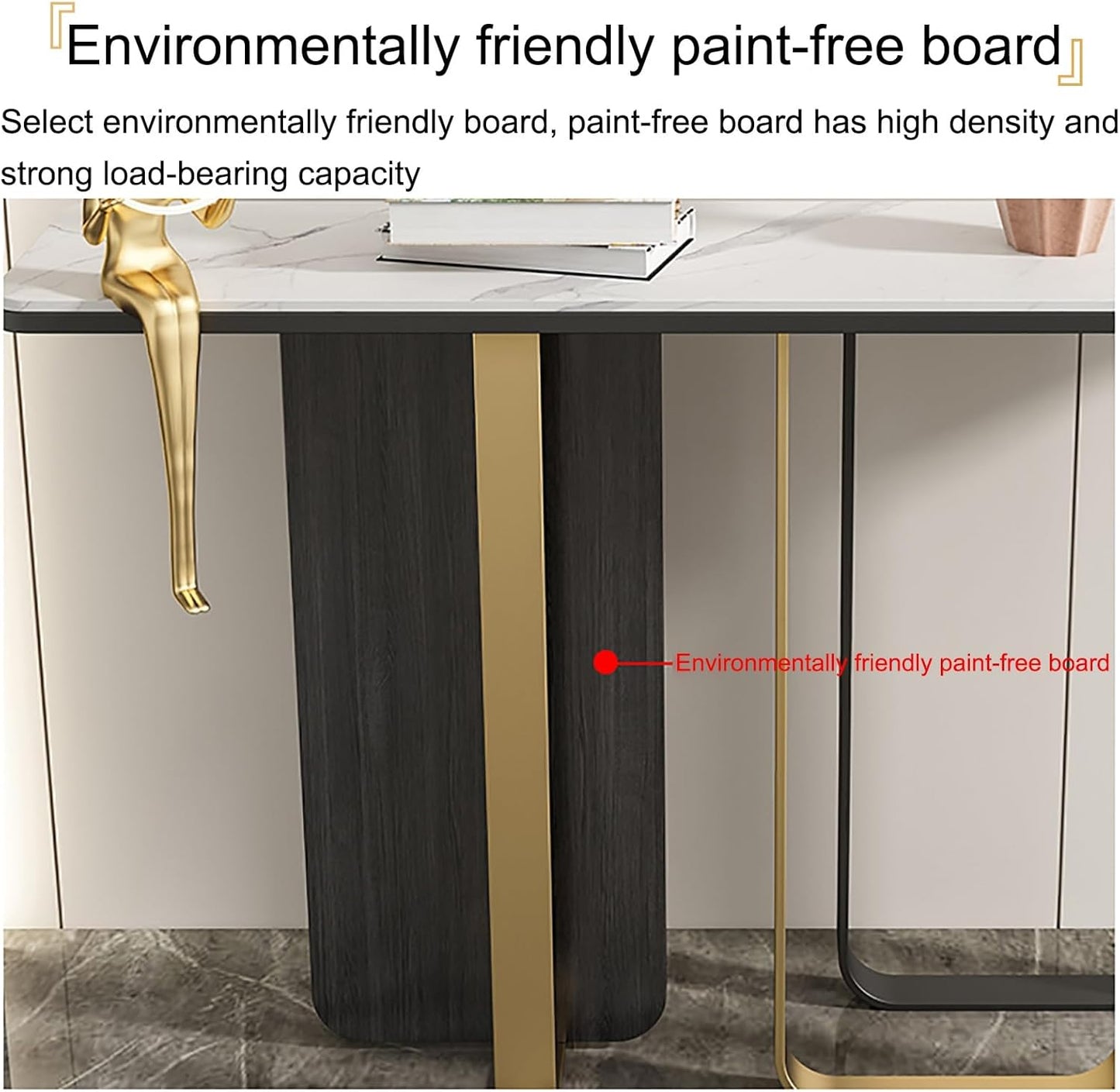 Narrow Metal Frame Console Table with Durable Stone Top – Perfect for Hallway, Living Room, or Bedroom