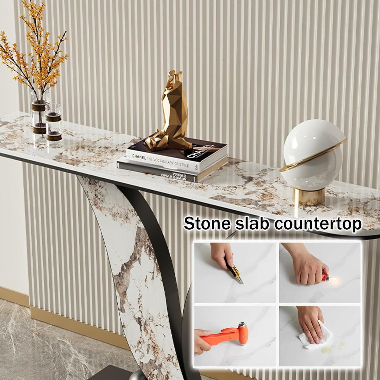 Narrow Console Table with Open Shelves and Curved Metal Frame – Entryway or Sofa Table for Living Room and Hallway