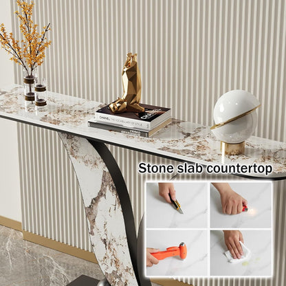 Narrow Console Table with Open Shelves and Curved Metal Frame – Entryway or Sofa Table for Living Room and Hallway