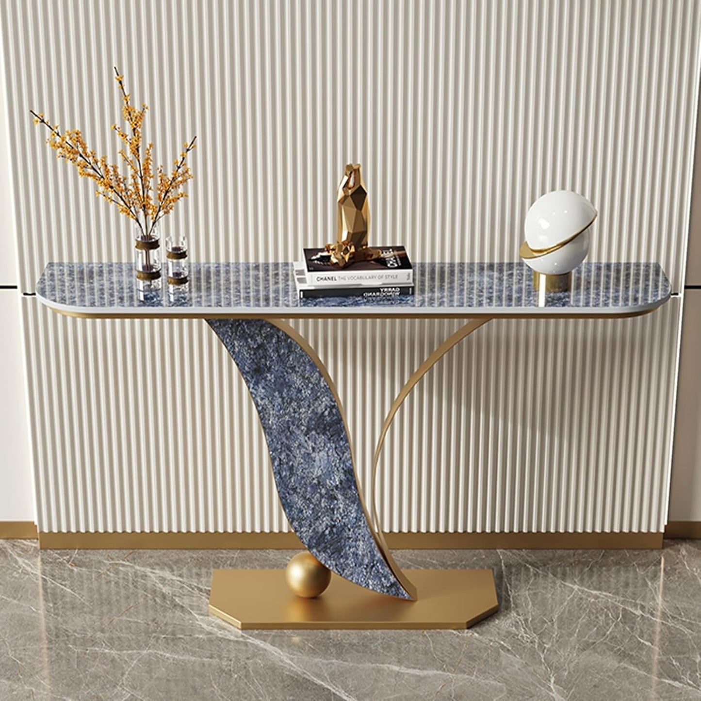Narrow Console Table with Open Shelves and Curved Metal Frame – Entryway or Sofa Table for Living Room and Hallway