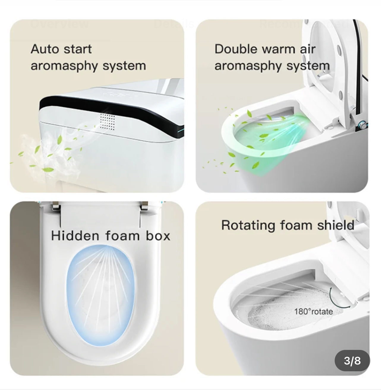 Smart Toilet, with Warm Water Dual Auto with Remote Flush, Self Clean
