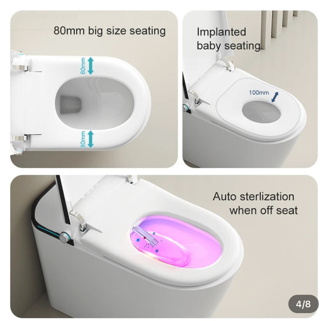 Smart Toilet, with Warm Water Dual Auto with Remote Flush, Self Clean