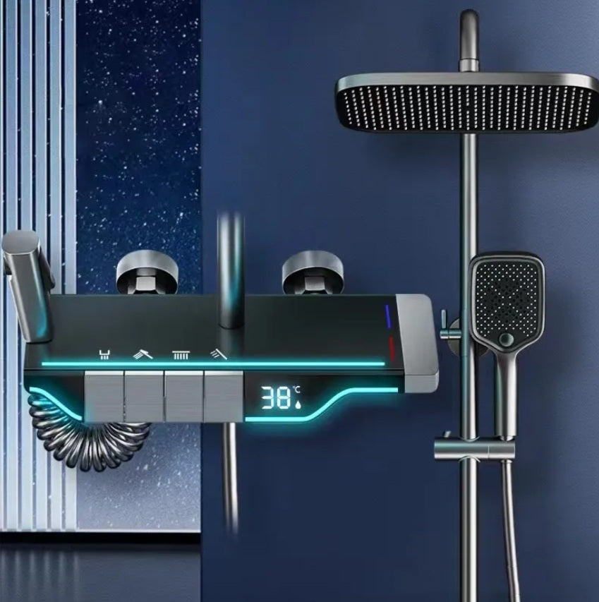 Shower System with Thermostatic LED Digital Display, 4 ways shower combo