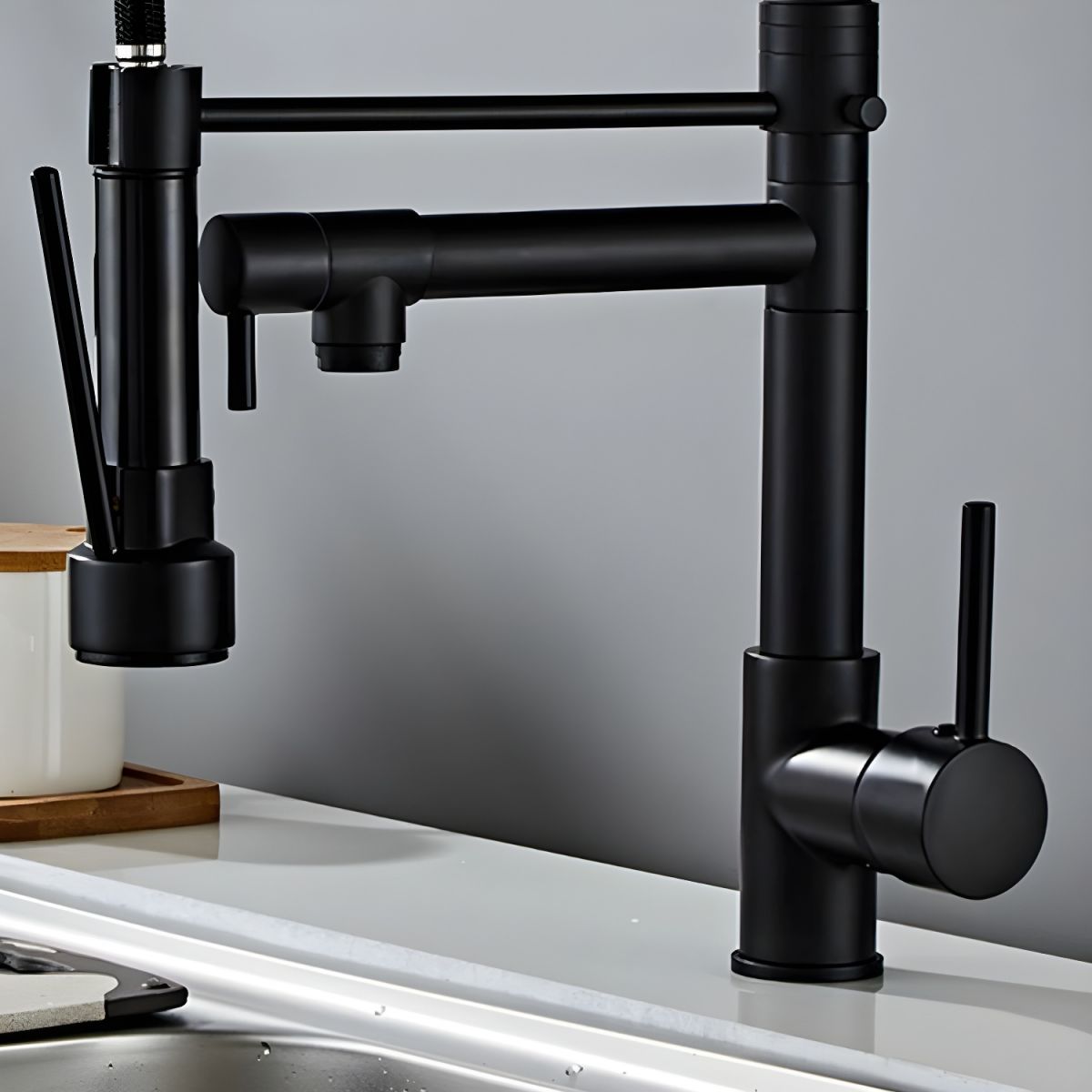 PK002-B Stainless Steel Kitchen Faucet - Pull Out Spray Head and Gooseneck Spout Design