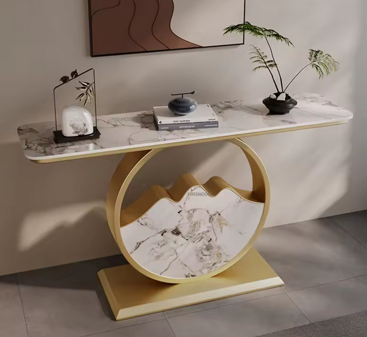 Contemporary Console Table with Stainless Steel Frame – Perfect for Living Room Decor