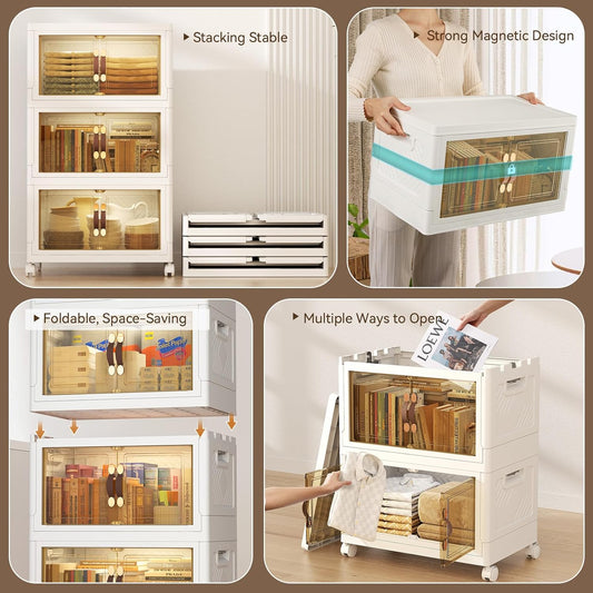 Foldable Plastic Storage Box 4 Tier With Wheels and Doors
