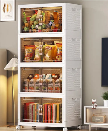 Foldable Plastic Storage Box 4 Tier With Wheels and Doors