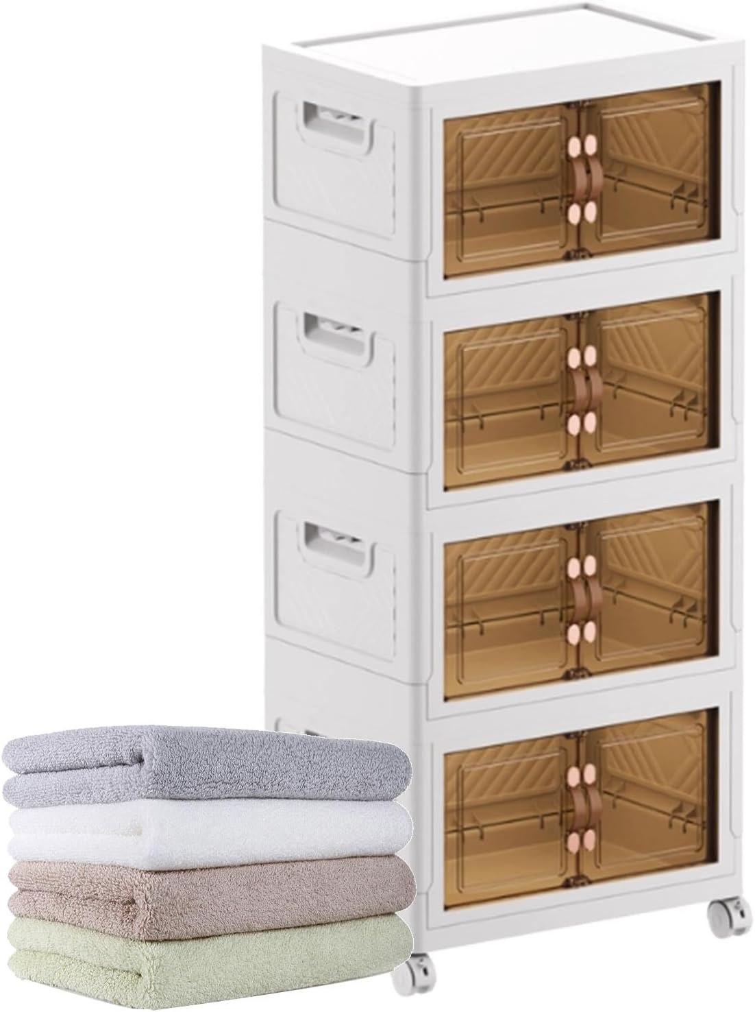 Foldable Plastic Storage Box 4 Tier With Wheels and Doors