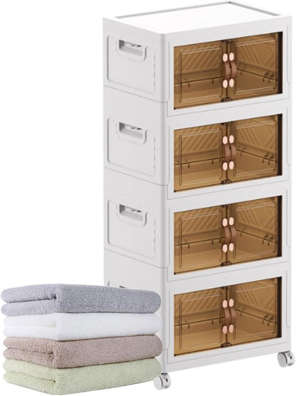 Foldable Plastic Storage Box 4 Tier With Wheels and Doors
