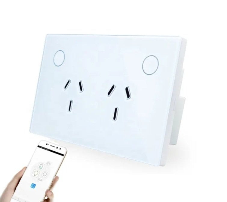 Smart Home Enabled Tempered Glass Touch Double Power Point Socket and Wi fi Control