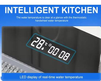 Kitchen Sink Single Bowl, with Pull-Out Faucet, Pressurized Cup Washer, 5 Modes, Dual Control