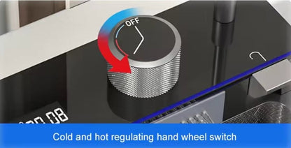Kitchen Sink Single Bowl, with Pull-Out Faucet, Pressurized Cup Washer, 5 Modes, Dual Control