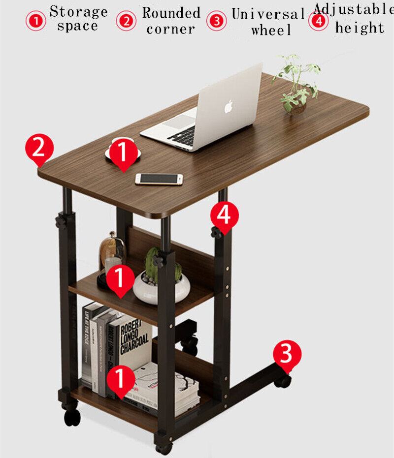 Overbed Table with Rolling Wheels Adjustable Laptop Desk